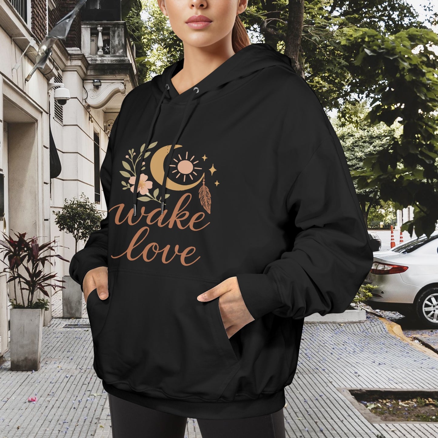 Wake Love Women heavy blend Hooded Sweatshirt black