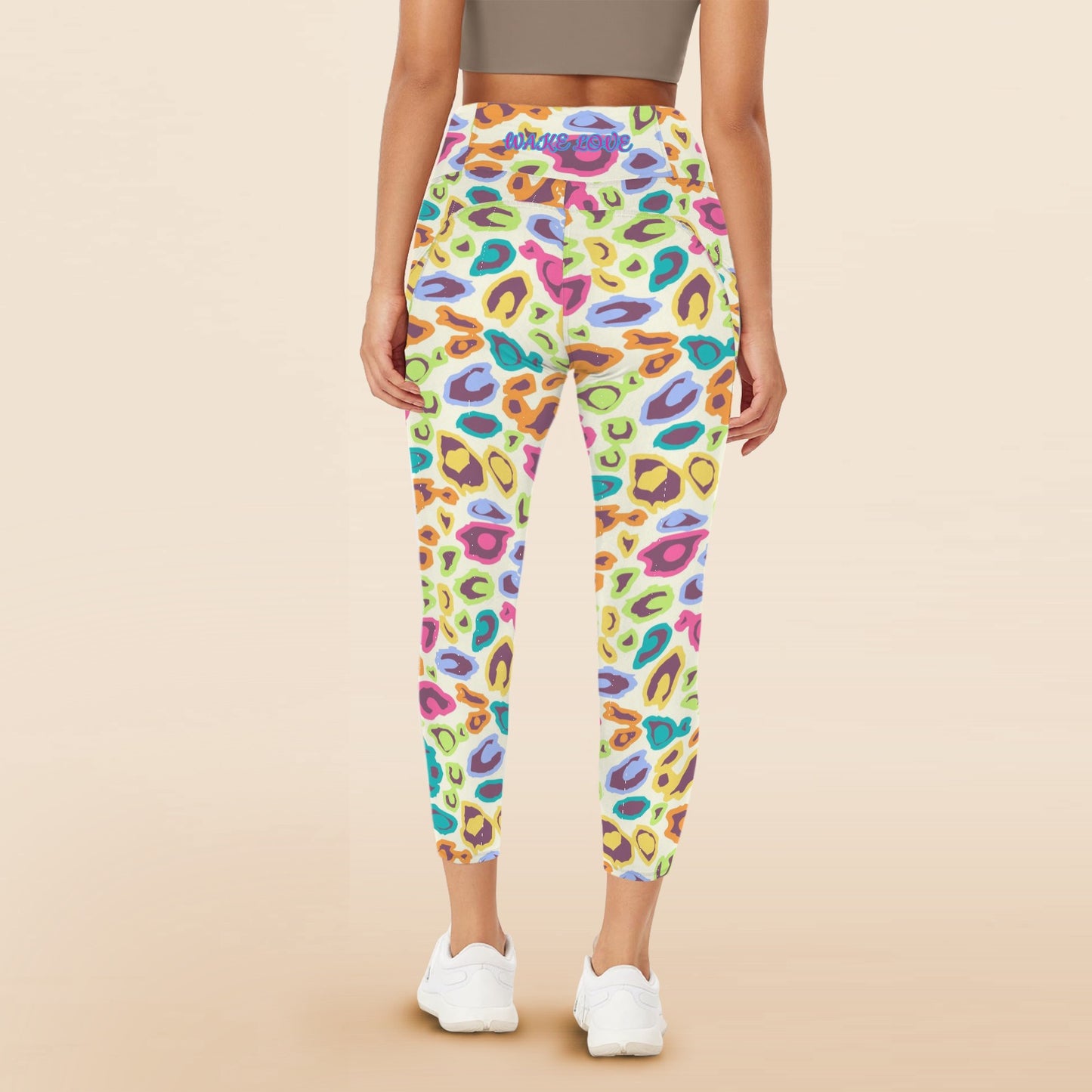 MULTI COLOURED LEGGINGS WAKE LOVE Women's High Waist Pockets Yoga Leggings