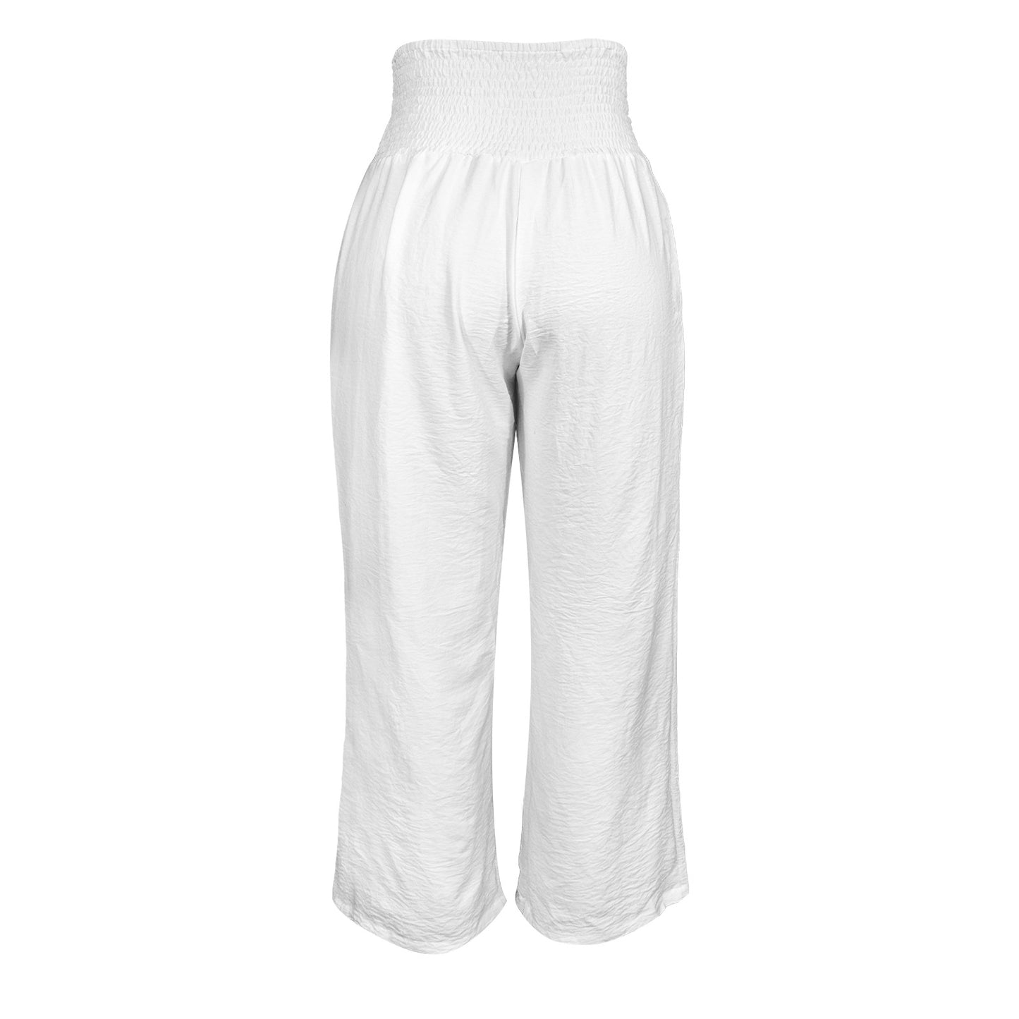 Elastic High Waist Pocket Wide Leg pants White