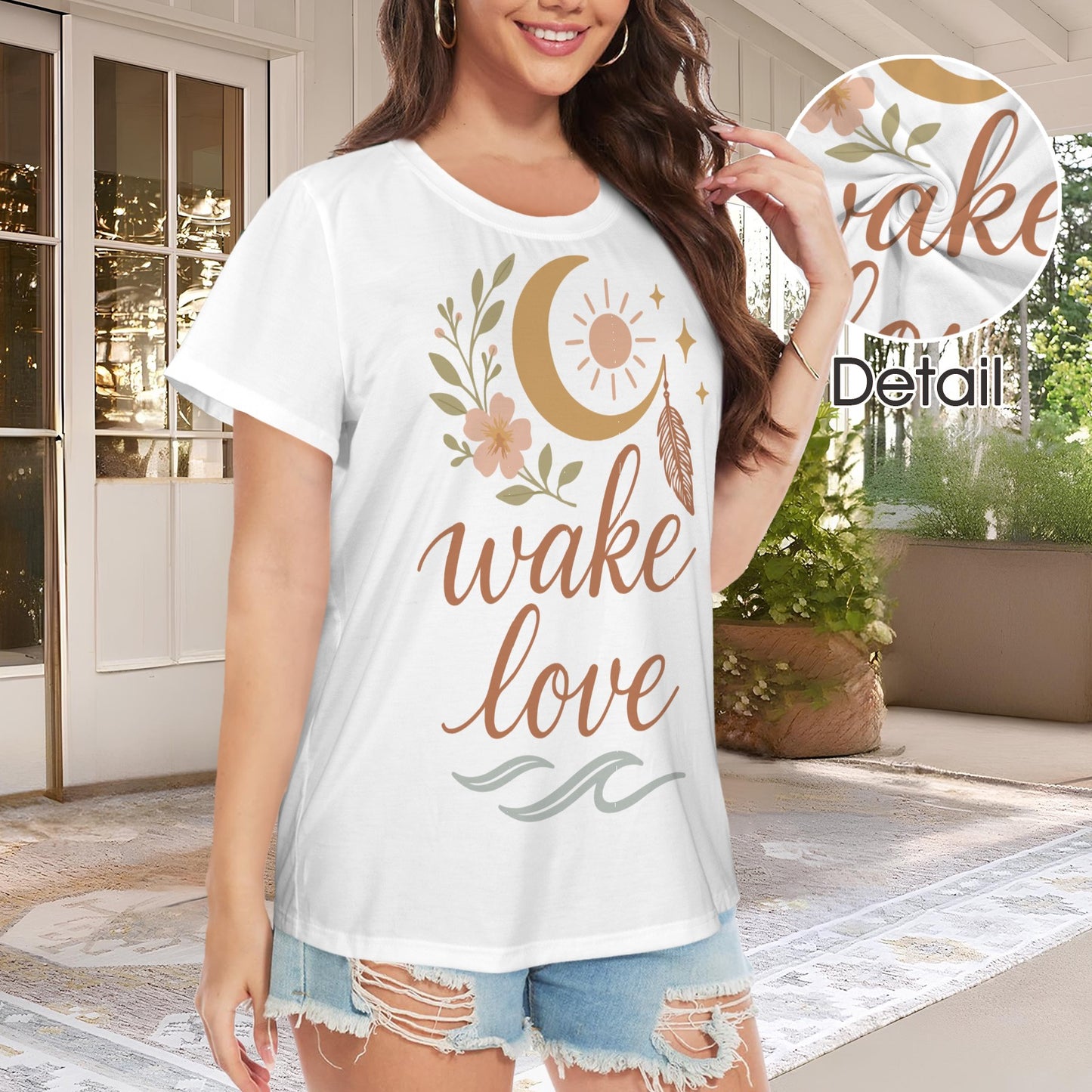 Wake Love Womens Crewneck short sleeve t-shirt white