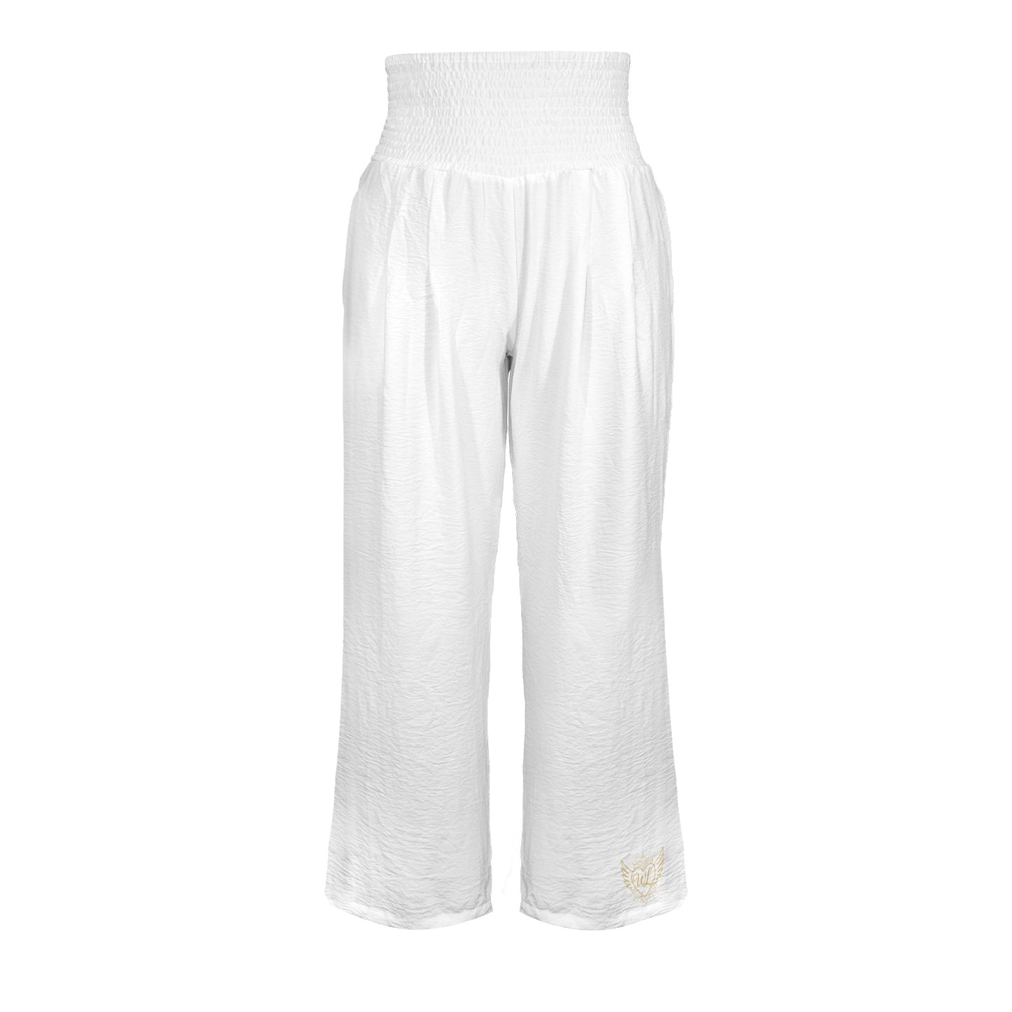 Elastic High Waist Pocket Wide Leg pants White