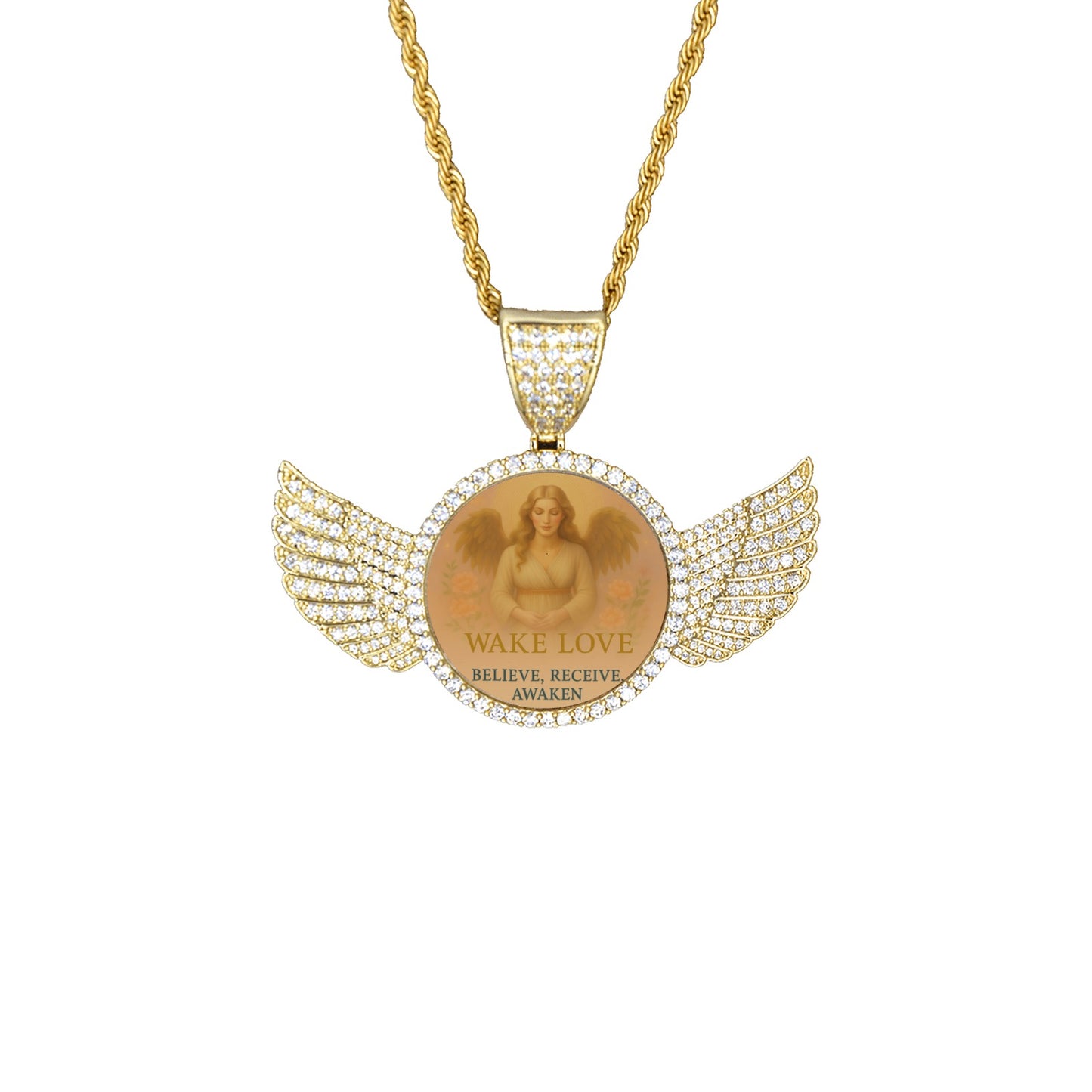 Wake Love Gold Angel Pendant with rope chain