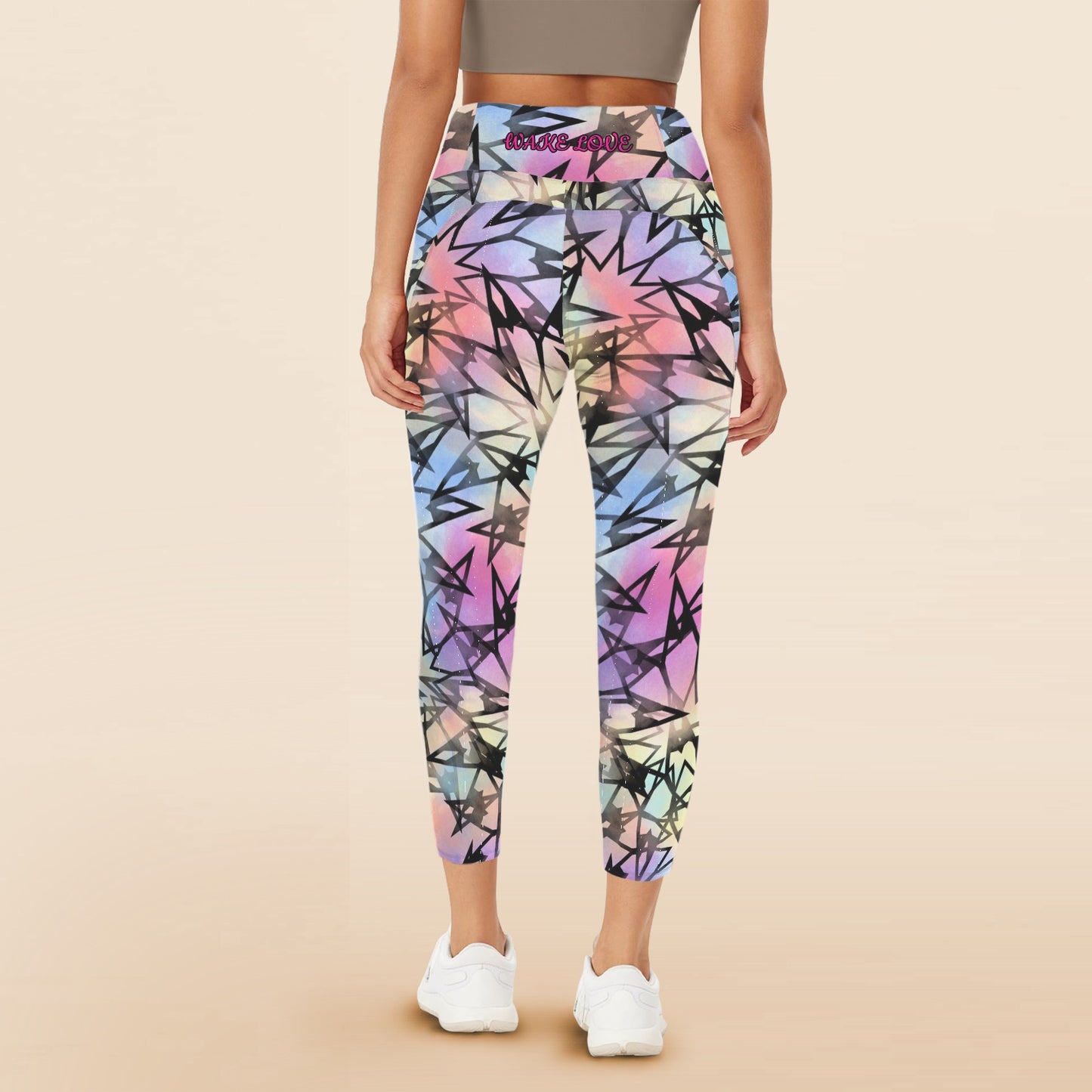 WAKE LOVE ABSTRACT LEGGINGS WAKE LOVE Women's High Waist Pockets Yoga Leggings