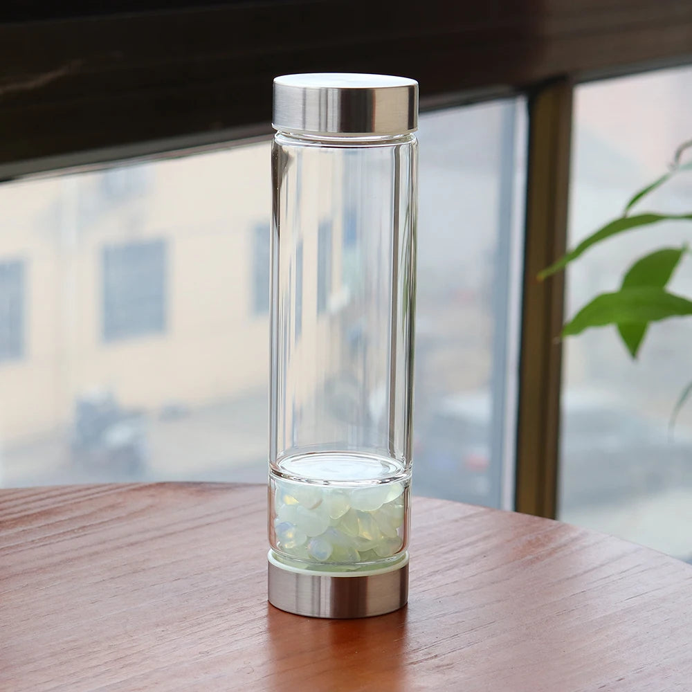 Healing Natural Crystal Stone Infused Glass Water Bottle