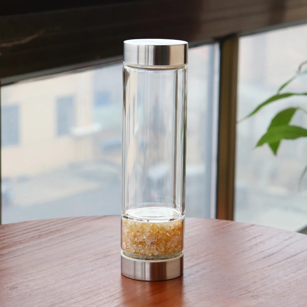 Healing Natural Crystal Stone Infused Glass Water Bottle