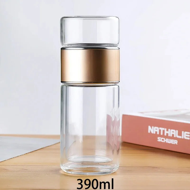 420ML Tea Infuser Water Bottle High Borosilicate Glass