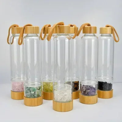Natural Crystal Quartz Gravel Gemstone Healing Glass Water Bottle