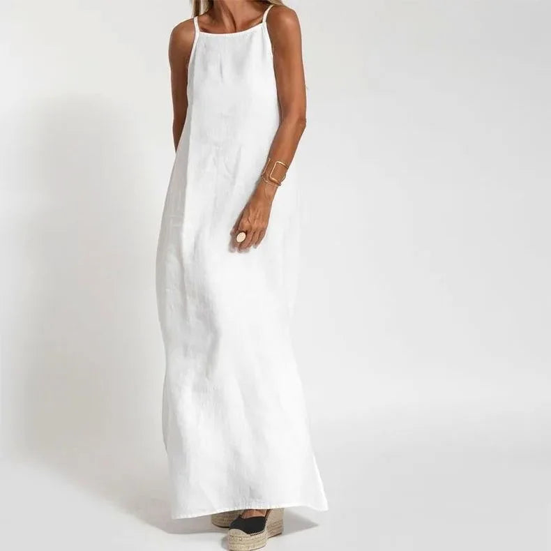 White Casual Boho Maxi Dress Spaghetti Strap