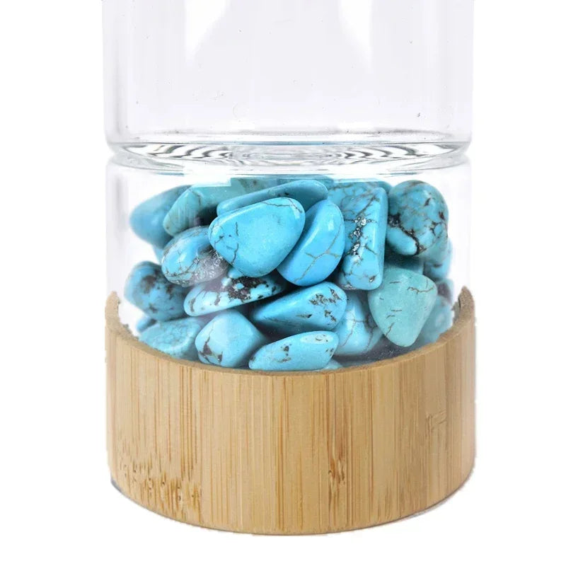 Natural Crystal Quartz Gravel Gemstone Healing Glass Water Bottle