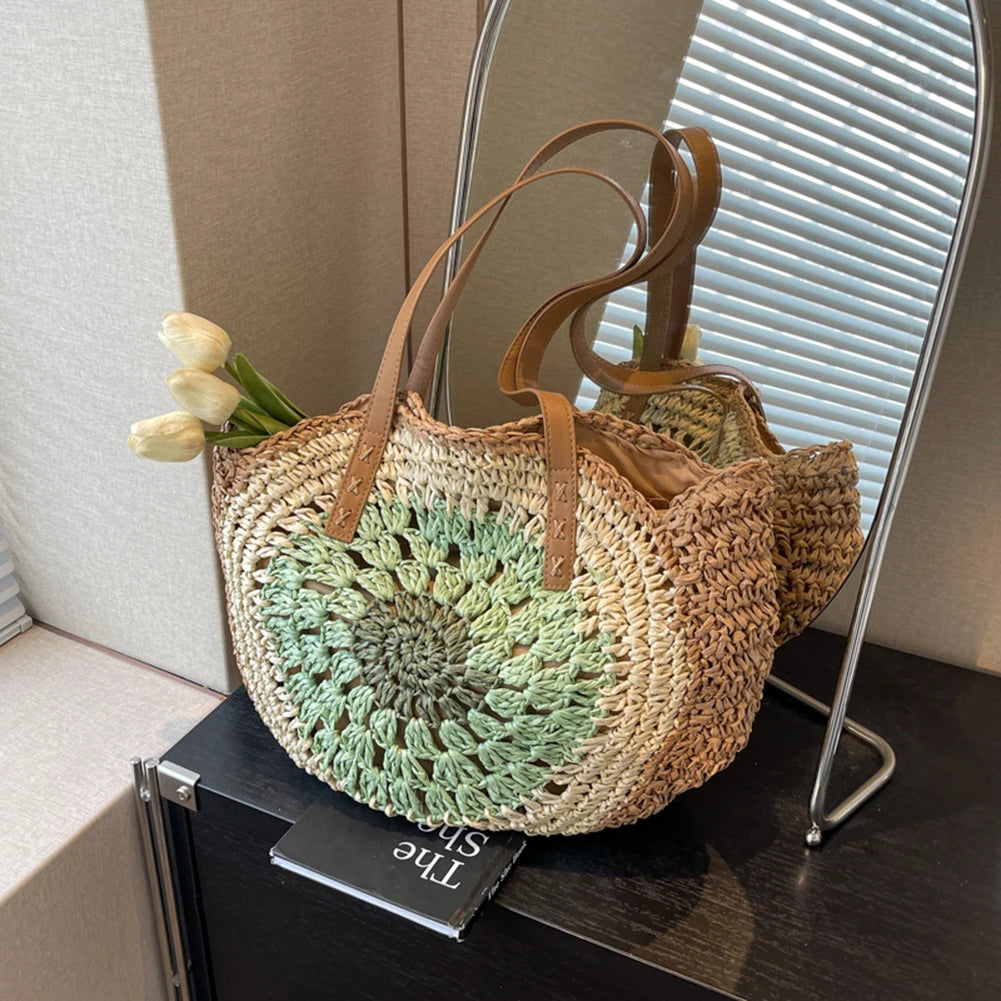 Round Casual Tote Bag With Zipper Closure