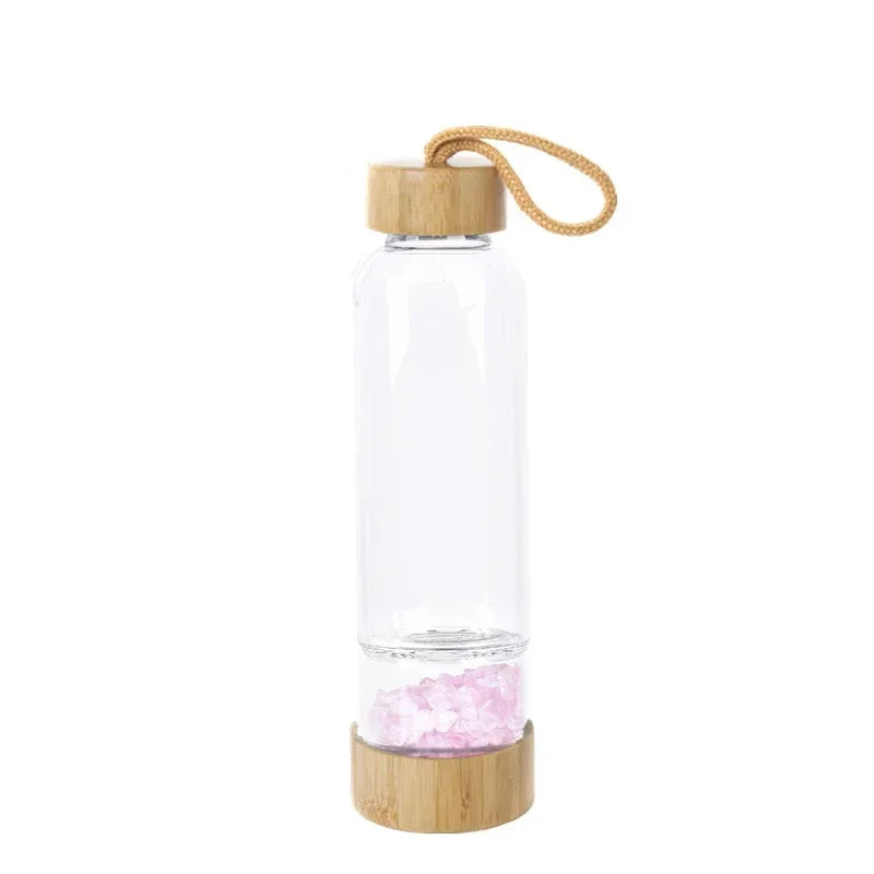 Natural Crystal Quartz Gravel Gemstone Healing Glass Water Bottle