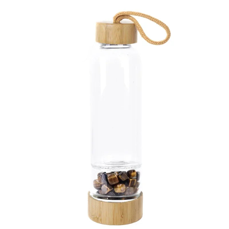 Natural Crystal Quartz Gravel Gemstone Healing Glass Water Bottle