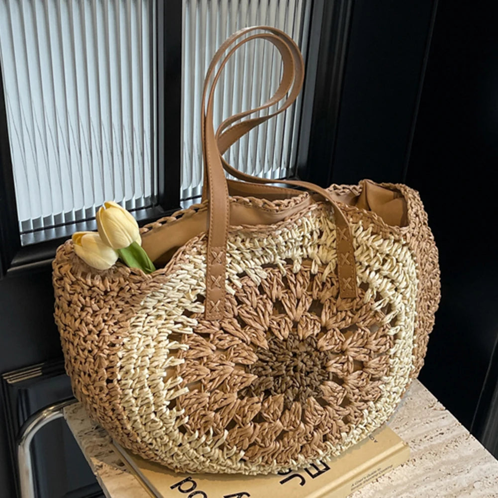 Round Casual Tote Bag With Zipper Closure