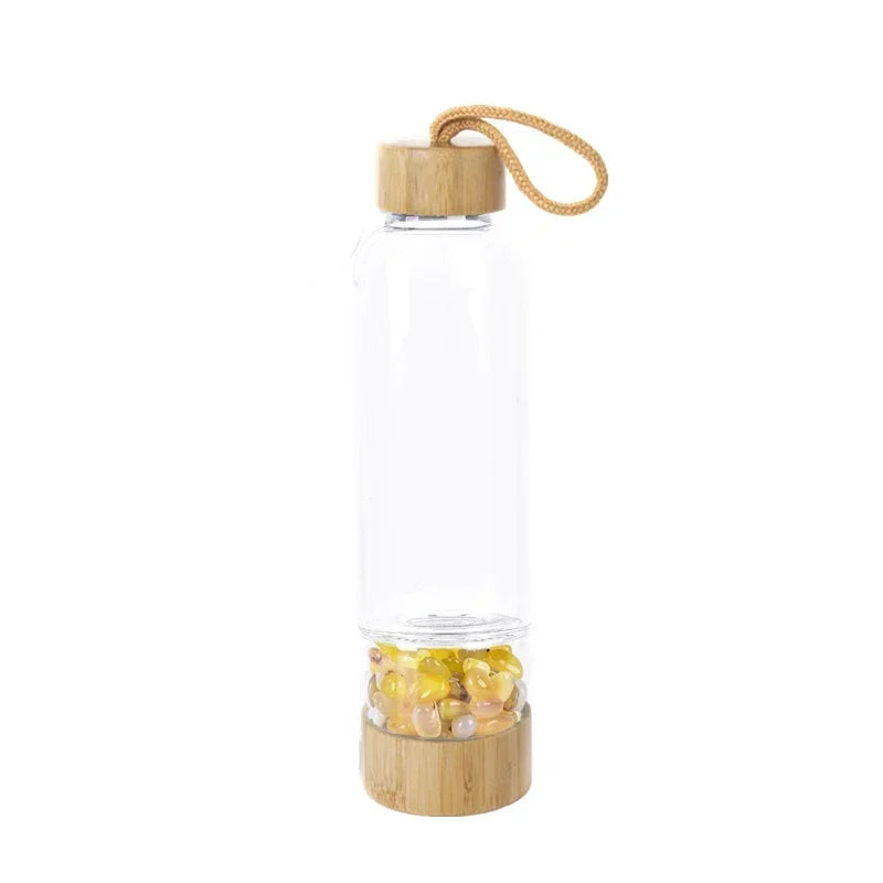Natural Crystal Quartz Gravel Gemstone Healing Glass Water Bottle