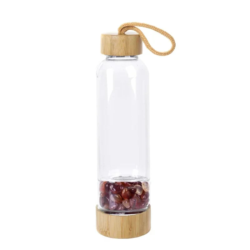 Natural Crystal Quartz Gravel Gemstone Healing Glass Water Bottle