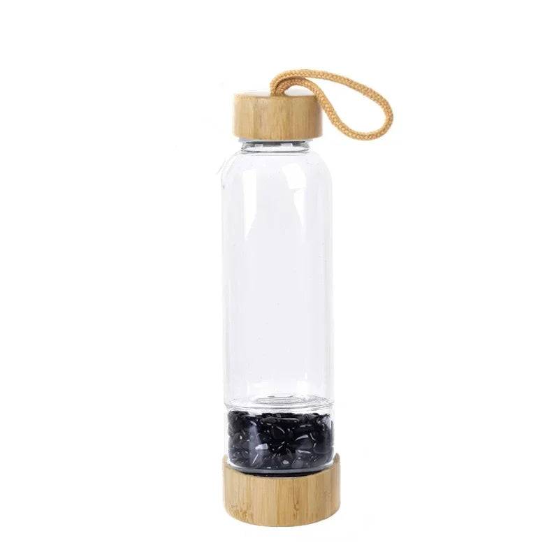 Natural Crystal Quartz Gravel Gemstone Healing Glass Water Bottle