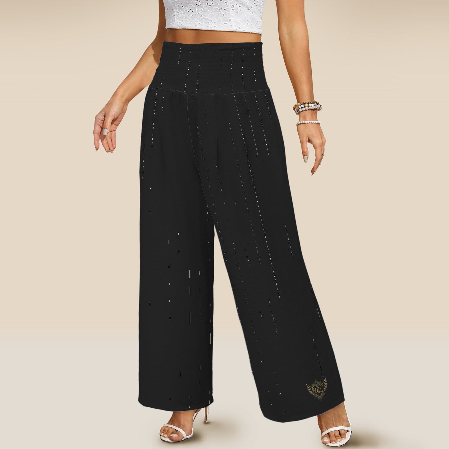 Elastic High Waist Pocket Wide Leg pants Black