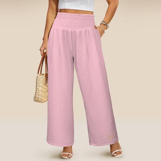 Elastic High Waist Pocket Wide Leg pants Pink