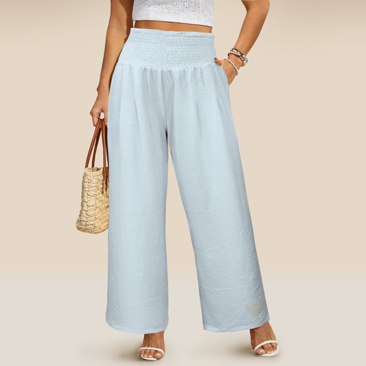 Elastic High Waist Pocket Wide Leg pants Blue