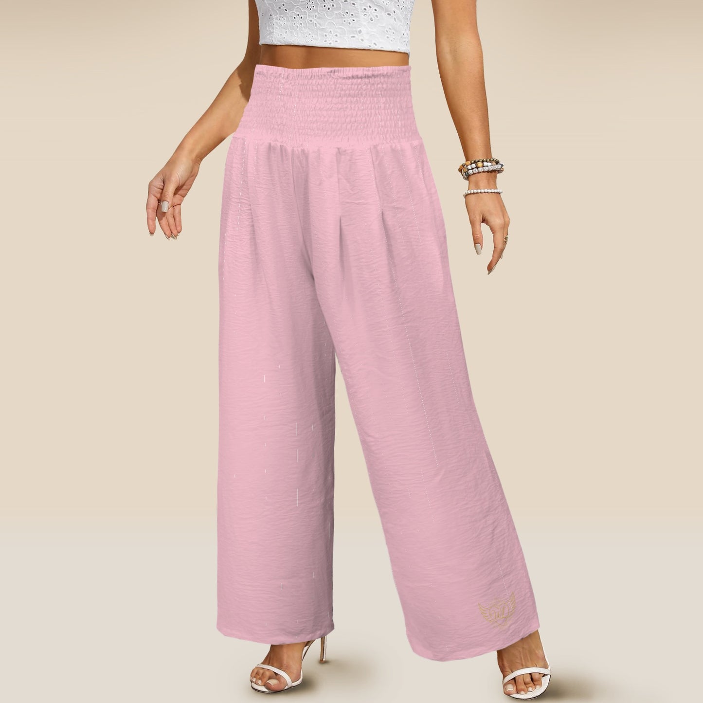 Elastic High Waist Pocket Wide Leg pants Pink