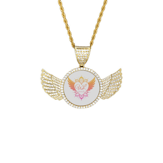 Wake Love Logo Wings Gold Photo Pendant with Rope Chain