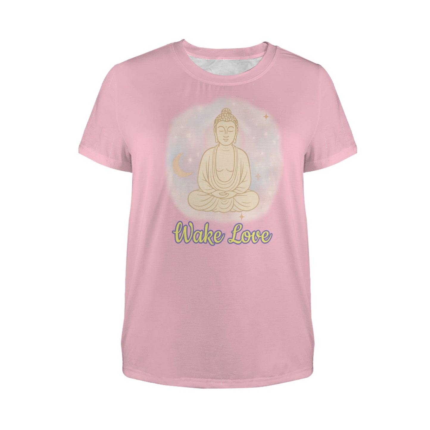 Wake Love Crewneck short sleeve Sleeve T-Shirt pink Buddah