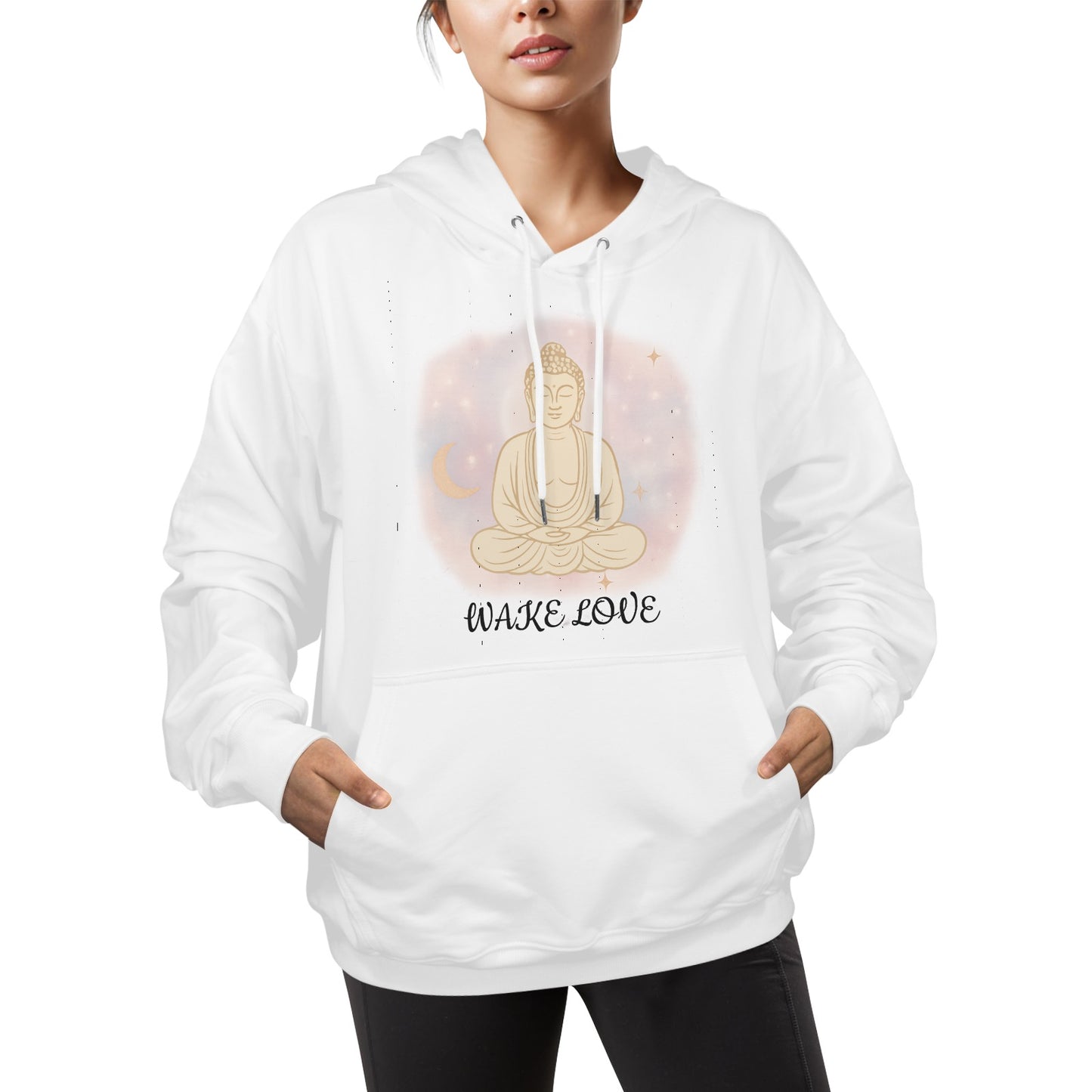 WAKE LOVE BUDDAH HOODIE WHITE Heavy Blend