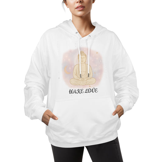 WAKE LOVE BUDDAH HOODIE WHITE Heavy Blend