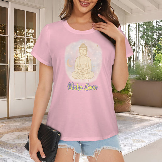Wake Love Crewneck short sleeve Sleeve T-Shirt pink Buddah