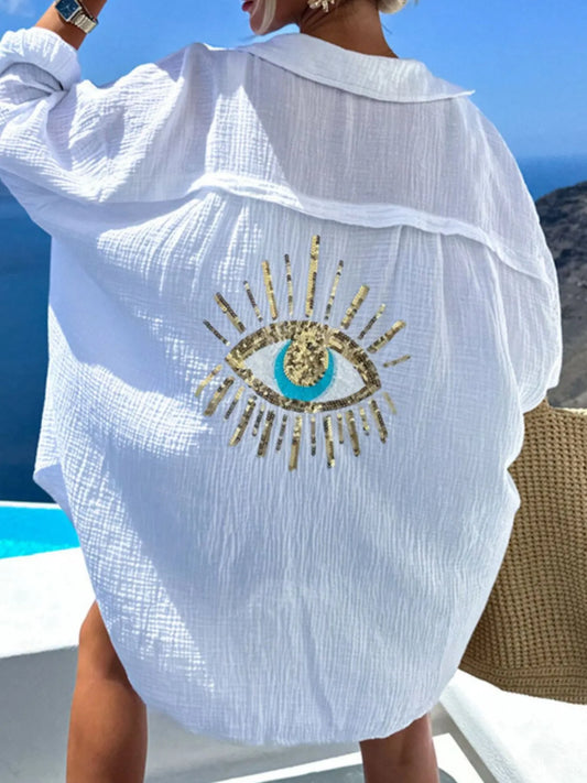 Evil Eye Embroidered Oversized Shirt