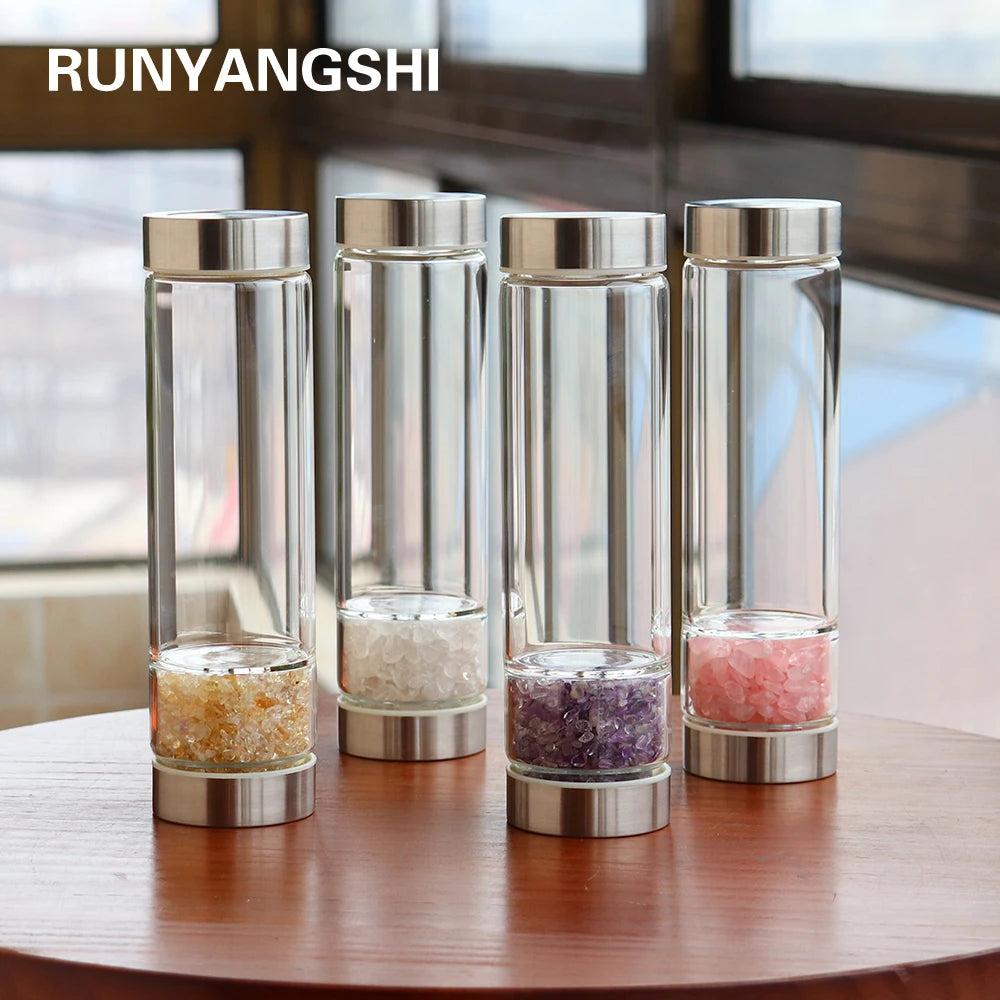 Healing Natural Crystal Stone Infused Glass Water Bottle