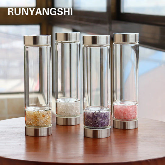 Healing Natural Crystal Stone Infused Glass Water Bottle