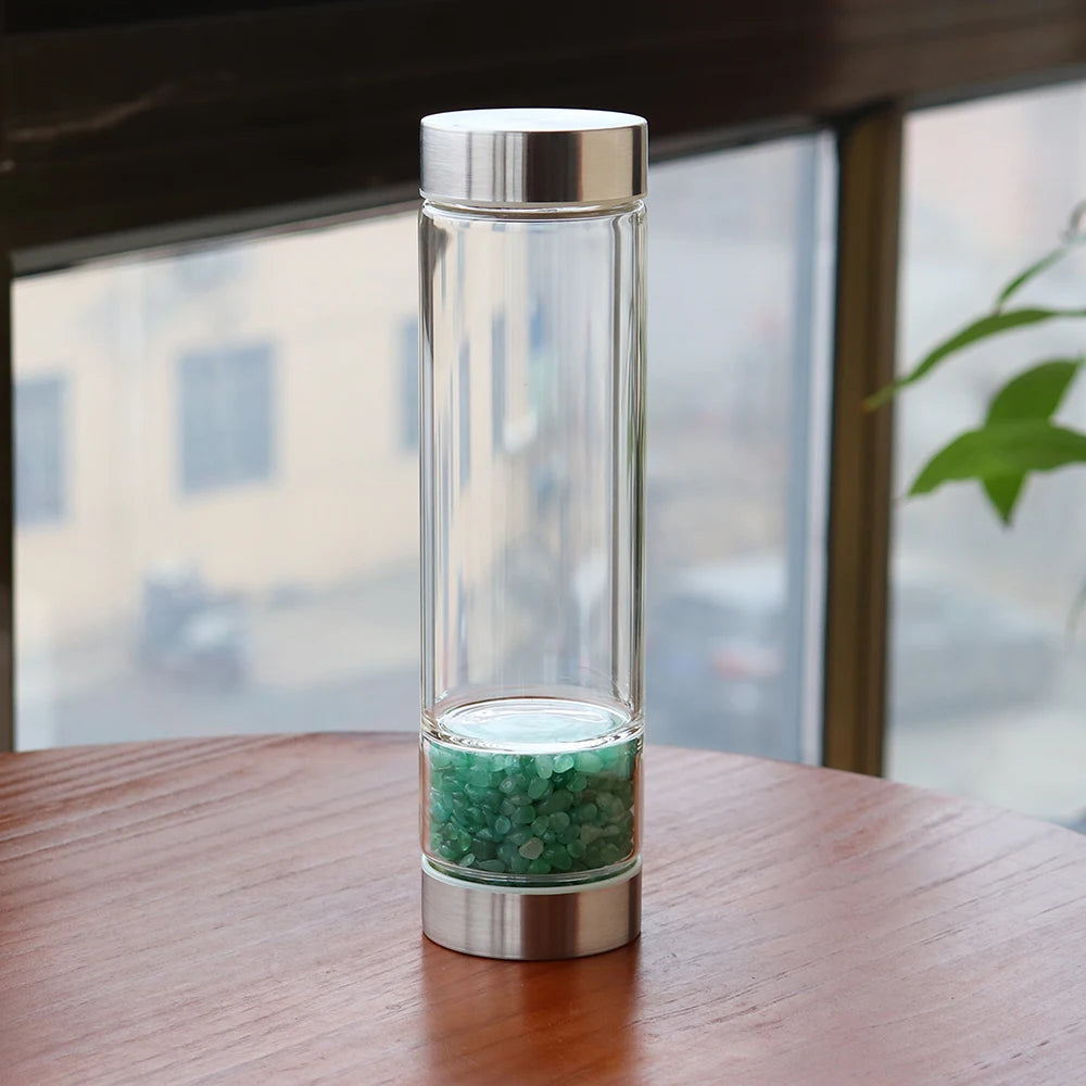 Healing Natural Crystal Stone Infused Glass Water Bottle