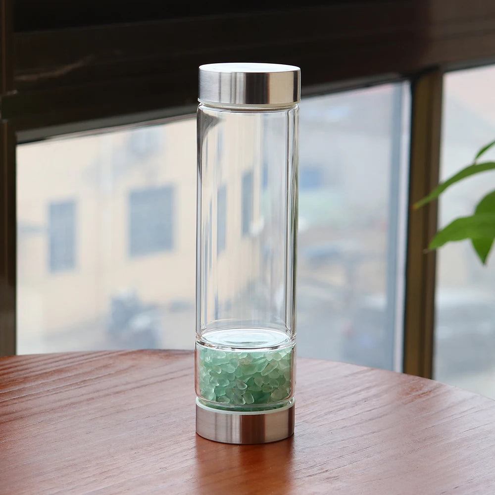 Healing Natural Crystal Stone Infused Glass Water Bottle