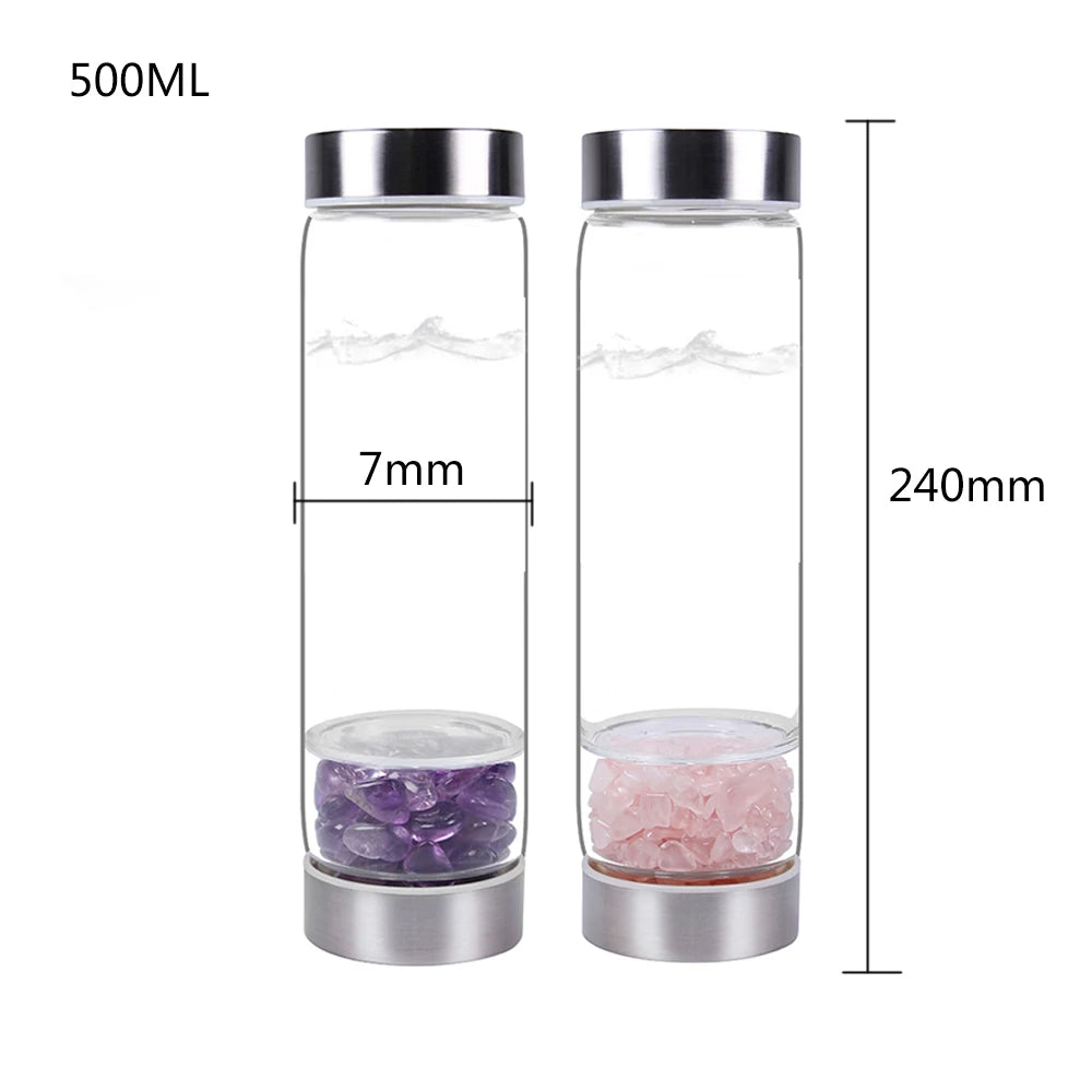 Healing Natural Crystal Stone Infused Glass Water Bottle