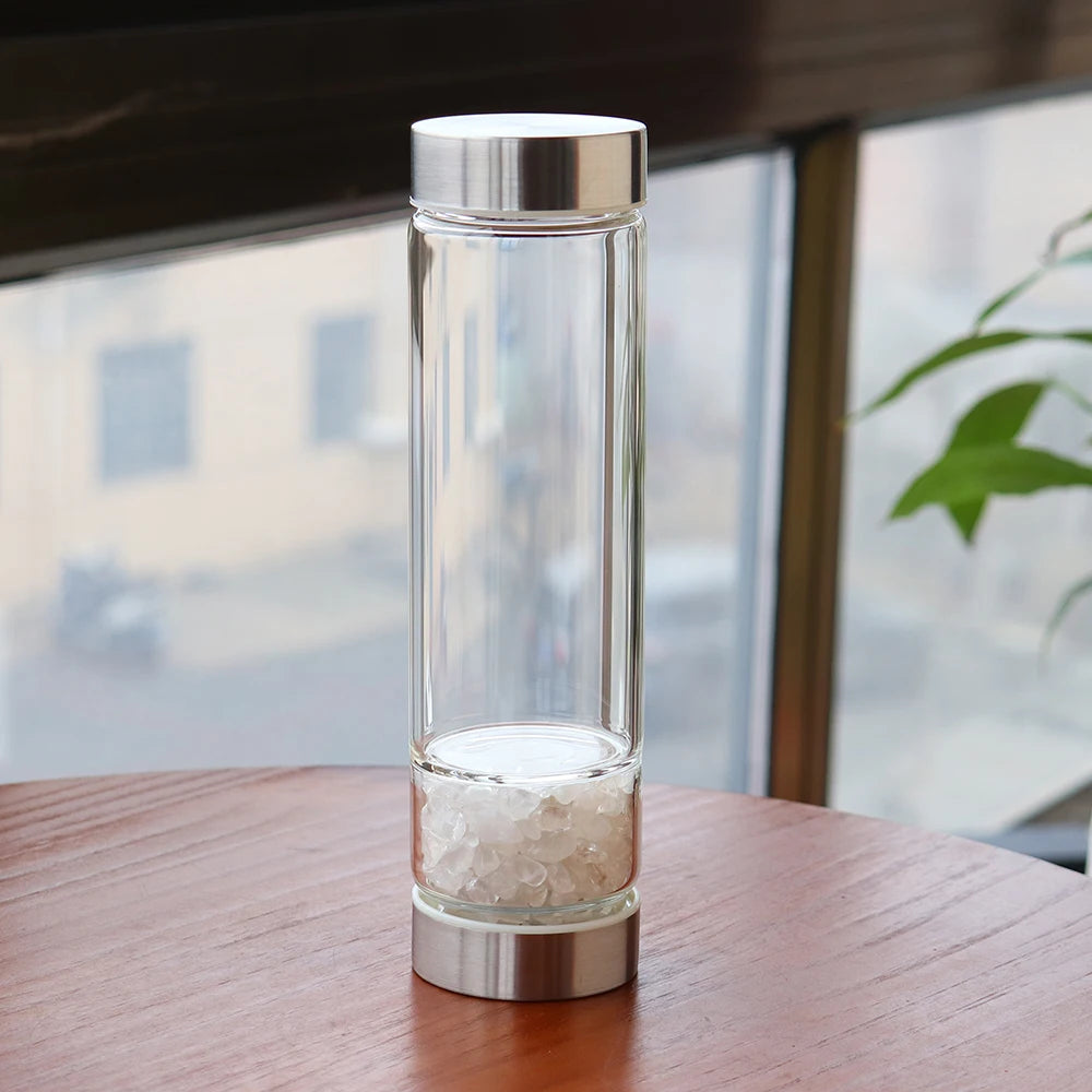 Healing Natural Crystal Stone Infused Glass Water Bottle