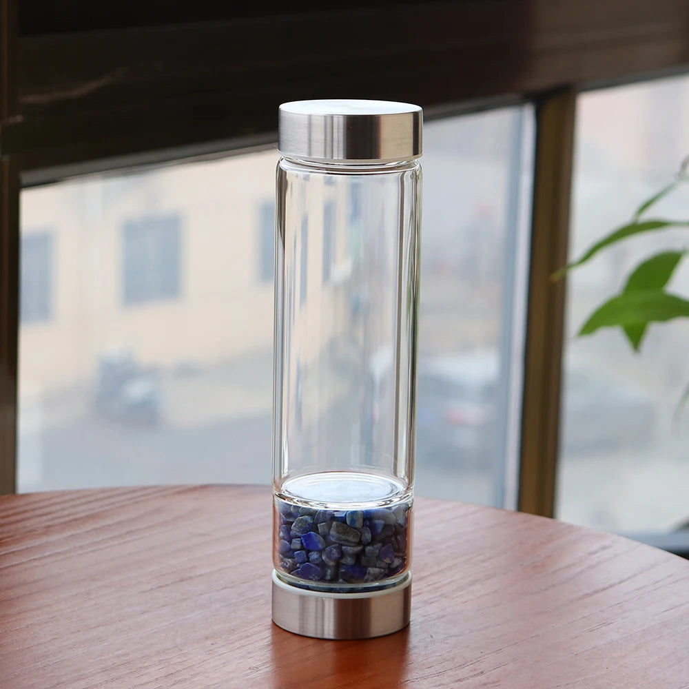 Healing Natural Crystal Stone Infused Glass Water Bottle
