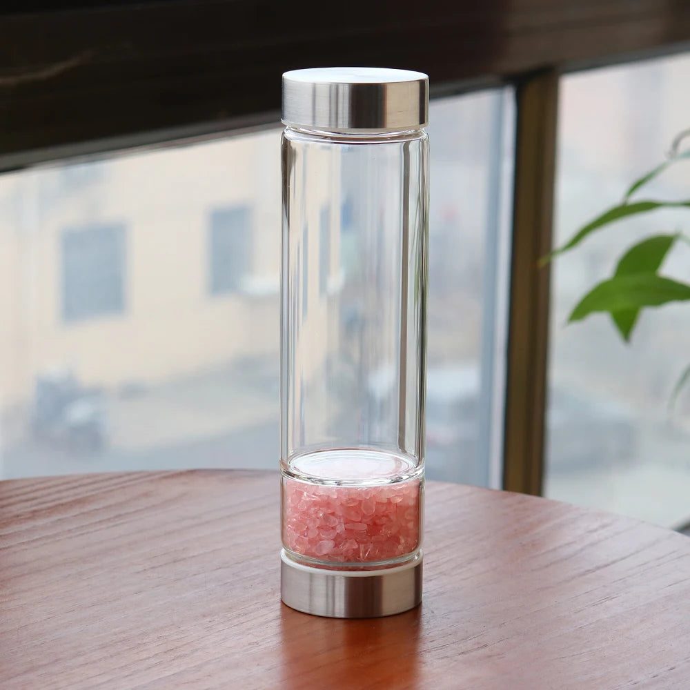 Healing Natural Crystal Stone Infused Glass Water Bottle