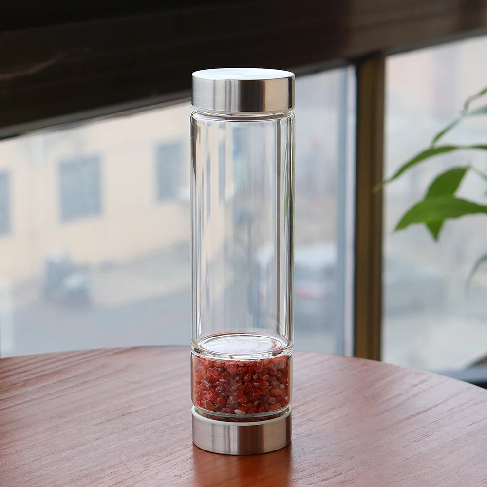 Healing Natural Crystal Stone Infused Glass Water Bottle