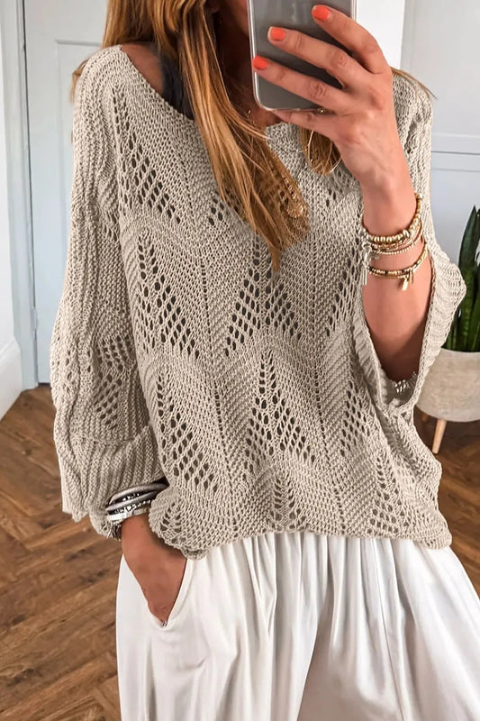 Openwork Round Neck Knit Top