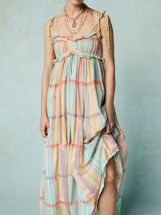 Pastel Plaid Back Smocked Maxi Cami Dress
