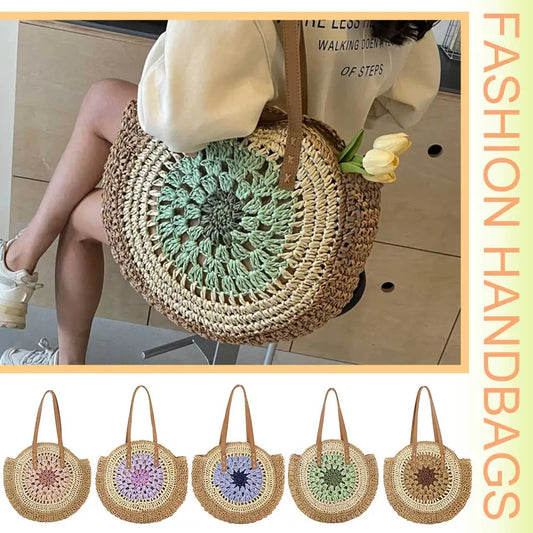 Round Casual Tote Bag With Zipper Closure
