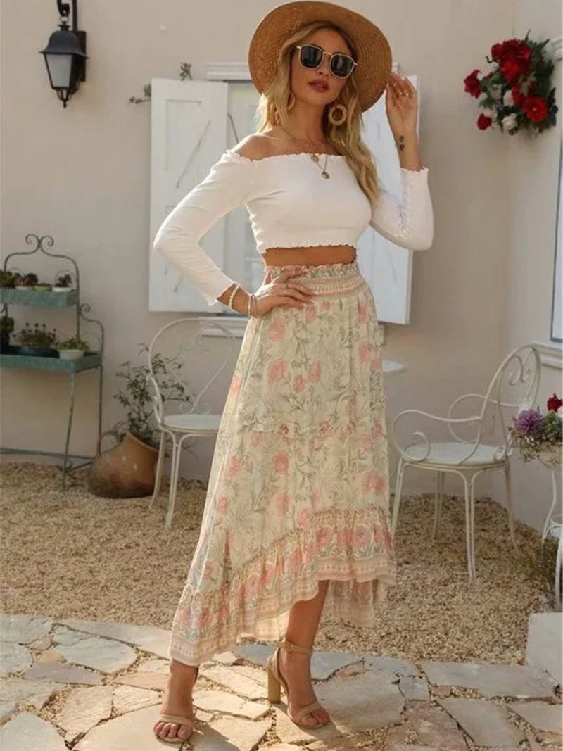 Bohemian Long High Elastic Waist Skirt