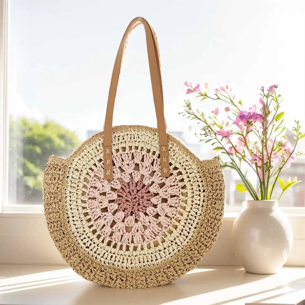 Round Casual Tote Bag With Zipper Closure