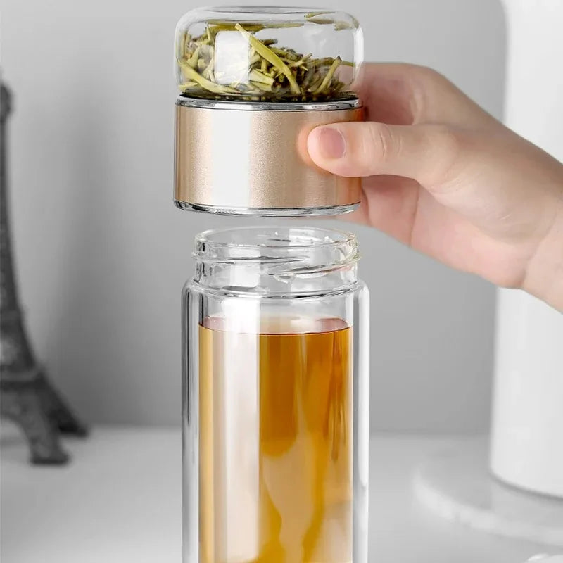 420ML Tea Infuser Water Bottle High Borosilicate Glass