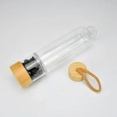 Natural Crystal Quartz Gravel Gemstone Healing Glass Water Bottle