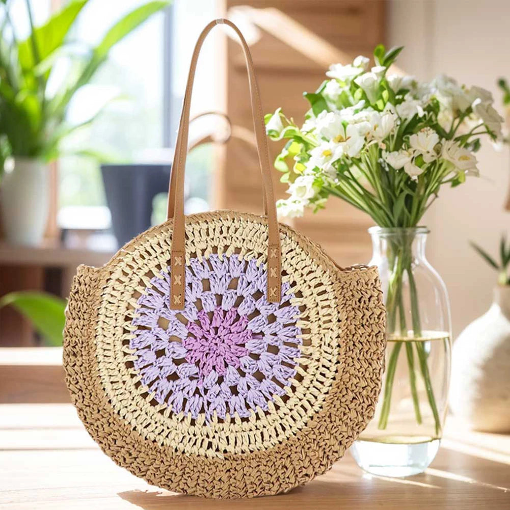 Round Casual Tote Bag With Zipper Closure