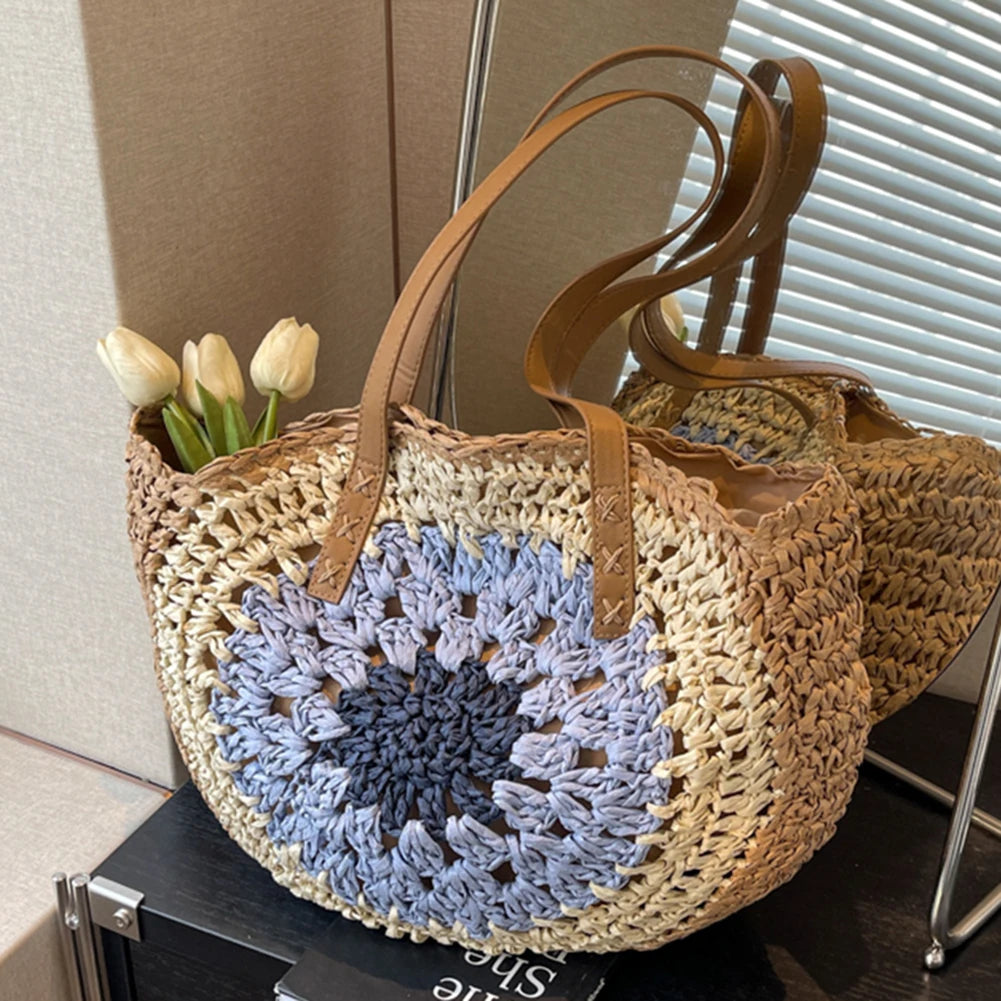 Round Casual Tote Bag With Zipper Closure