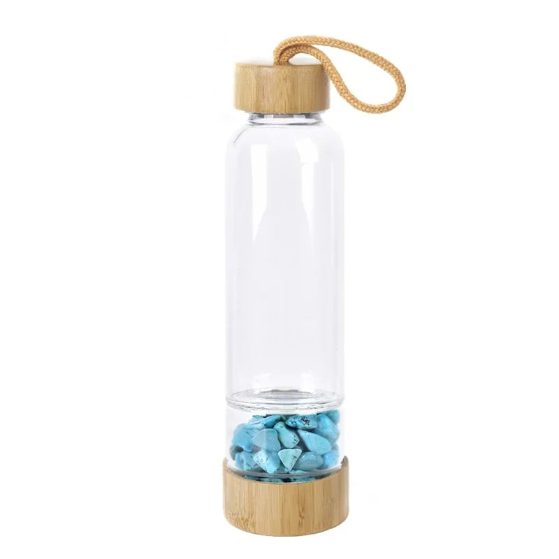 Natural Crystal Quartz Gravel Gemstone Healing Glass Water Bottle