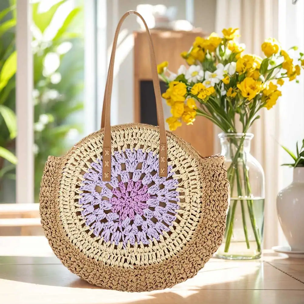 Round Casual Tote Bag With Zipper Closure